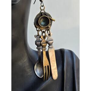 Vintage 1995 Susan L Richardson Mixed Metal Culinary Theme Dangle Earrings